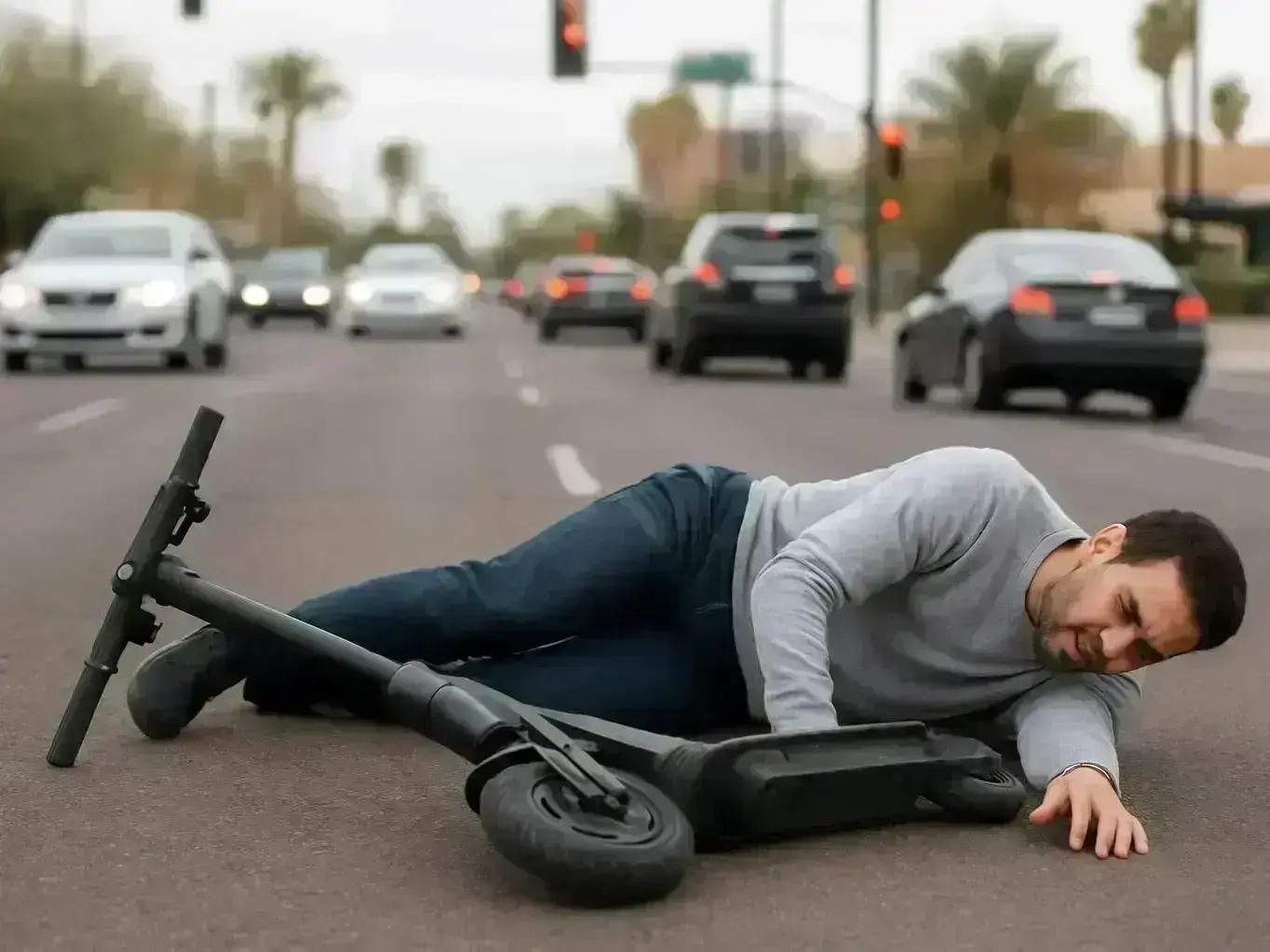 Attorney reviewing scooter crash evidence after collision near Mesa Riverview and Sloan Park